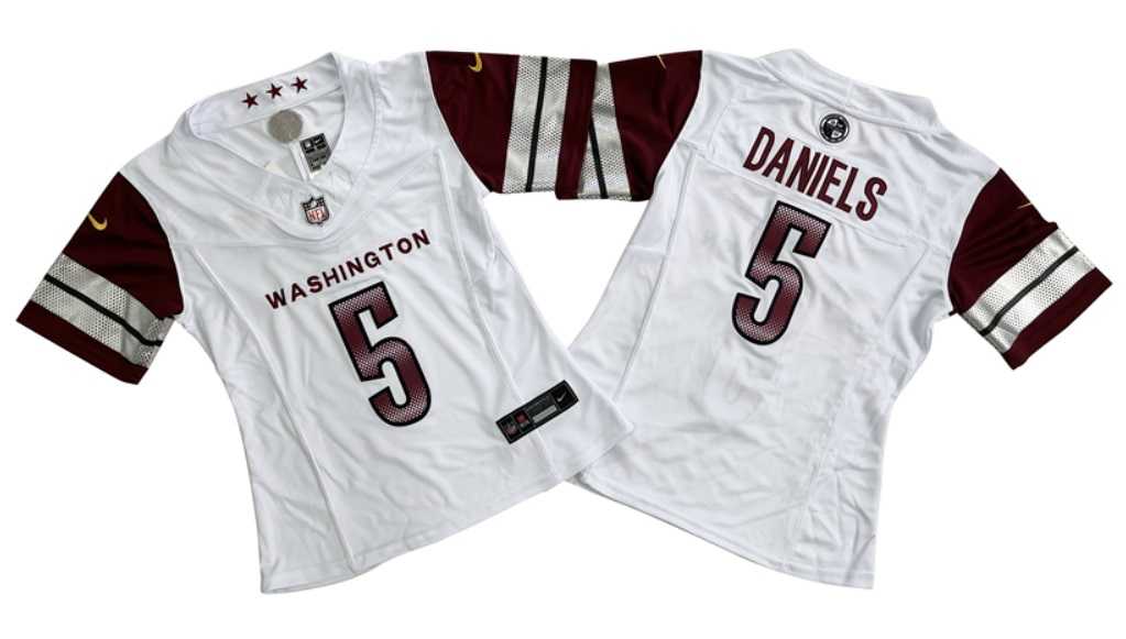 Women%27s Washington Commanders #5 Jayden Daniels White 2024 F.U.S.E. Draft Stitched Jersey->washington commanders->NFL Jersey